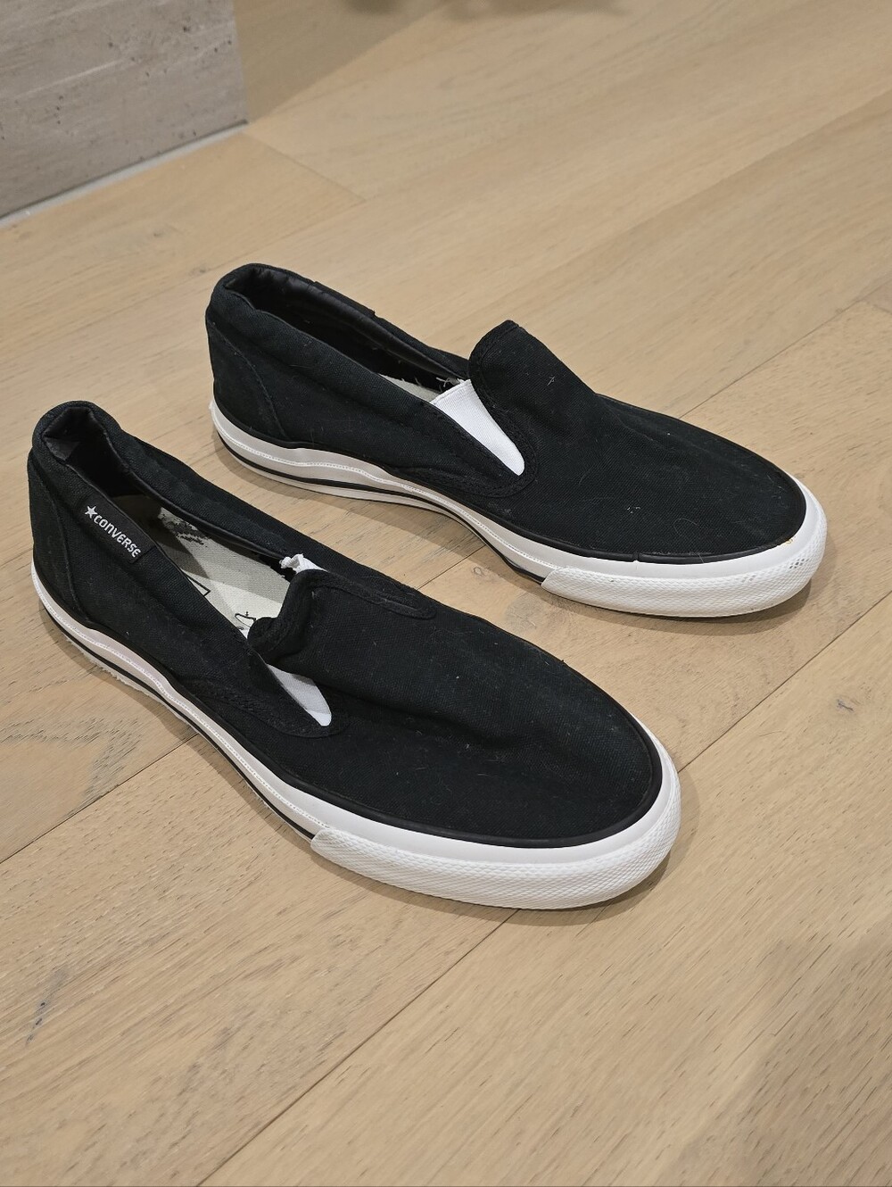 Converse Black Slip-On Canvas Loafers with White Sole